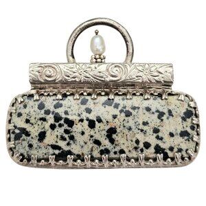 ELYN Blake Sterling Dalmatian Jasper Purse Pendant Brooch Signed